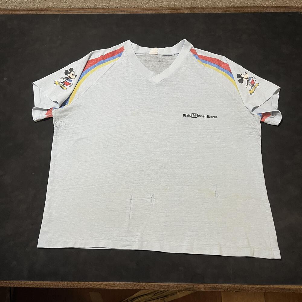 Vintage Walt Disney World Shirt USA Running Olympics Raglan Rainbow Mickey 1970s